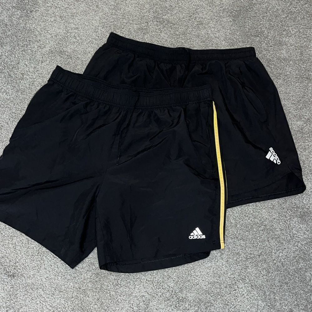 2-Adidas 3 stripe tennis work out gym training shorts mens 2XL Steelers Colors